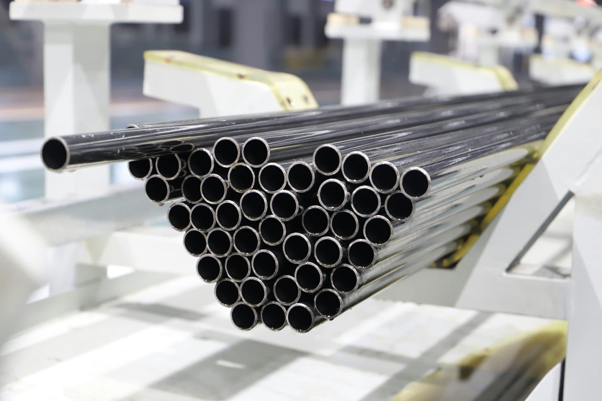 Cut aluminium extrusion profiles stacked for MOQ review