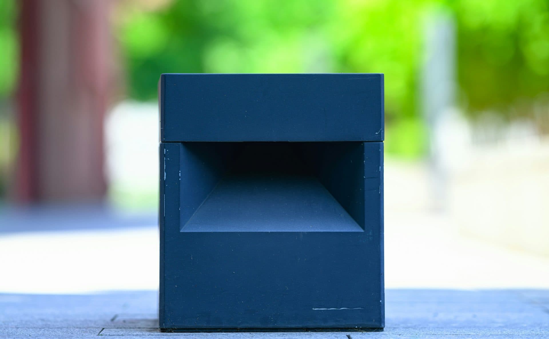 Powder-coated metal industrial cabinet with doors open for fit check
